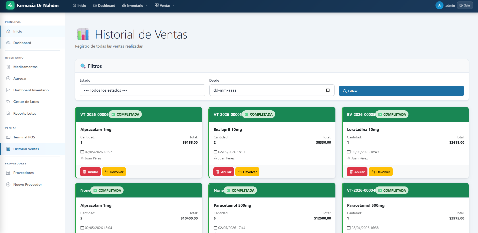 Historial de Ventas